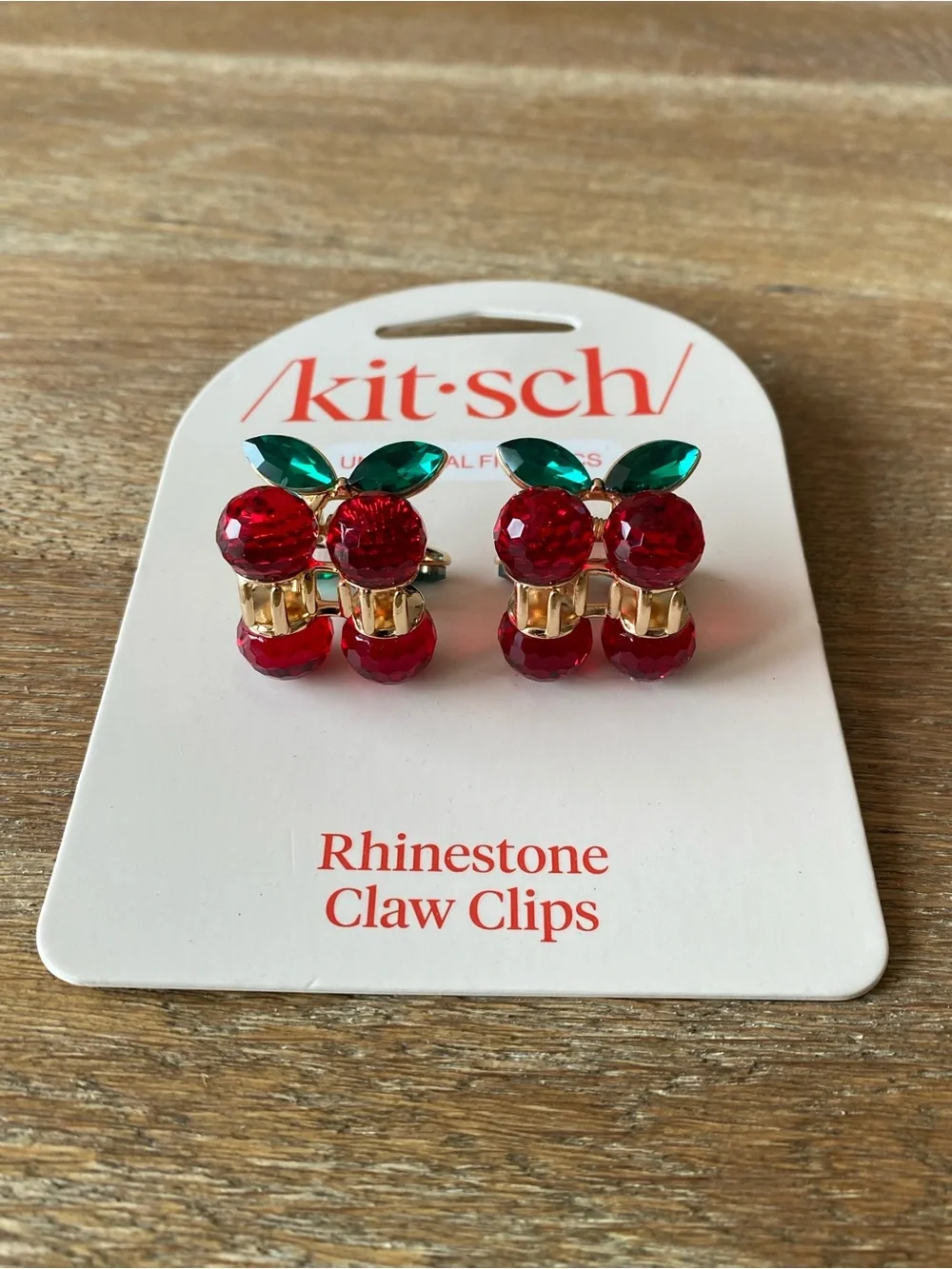 Kitsch Red & Green Rhinestone Cherry Claw Clips - 2 Pack